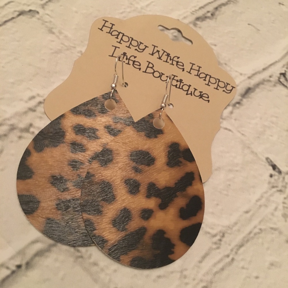 leopard print faux leather earrings